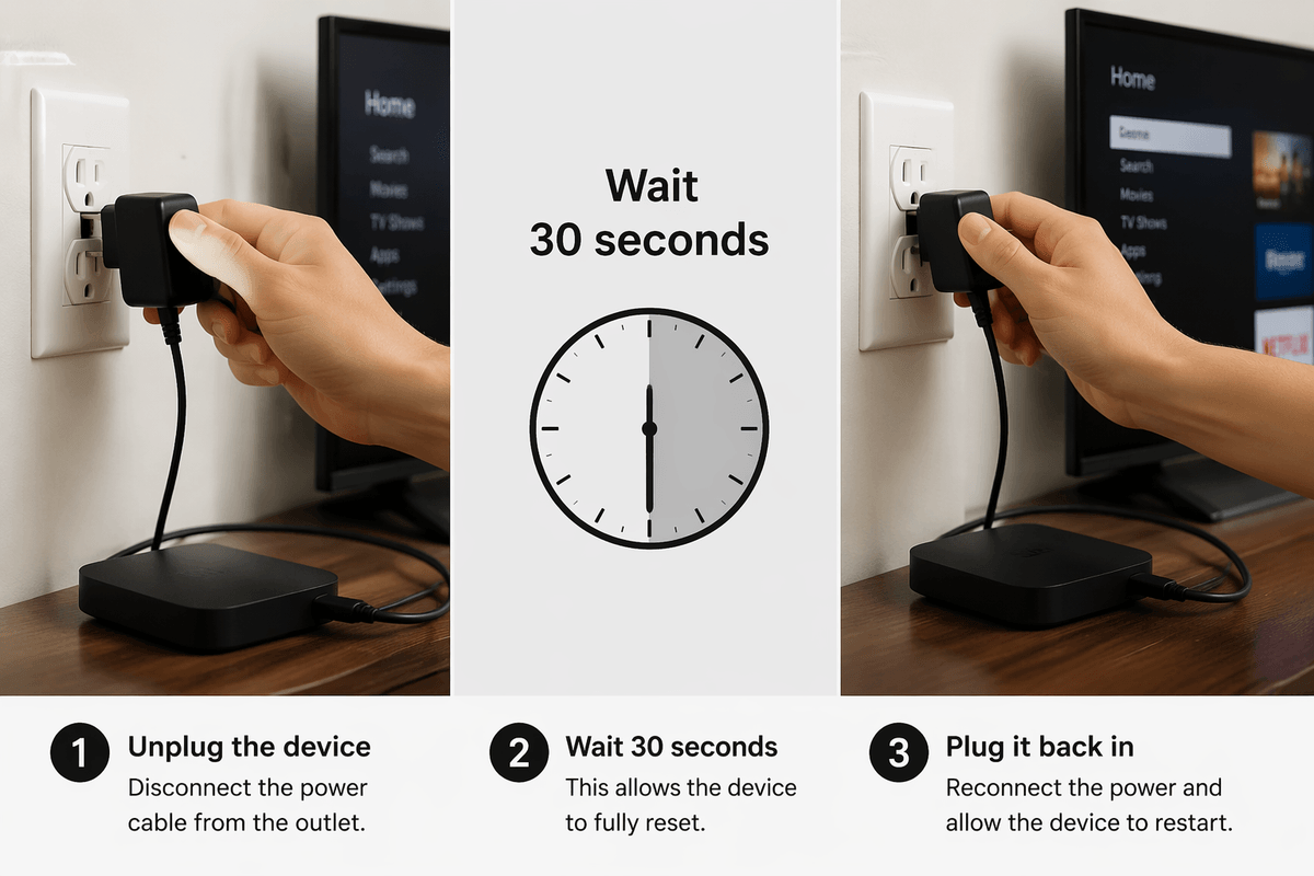 If you use a stick or box: isolate HDMI and external device issues